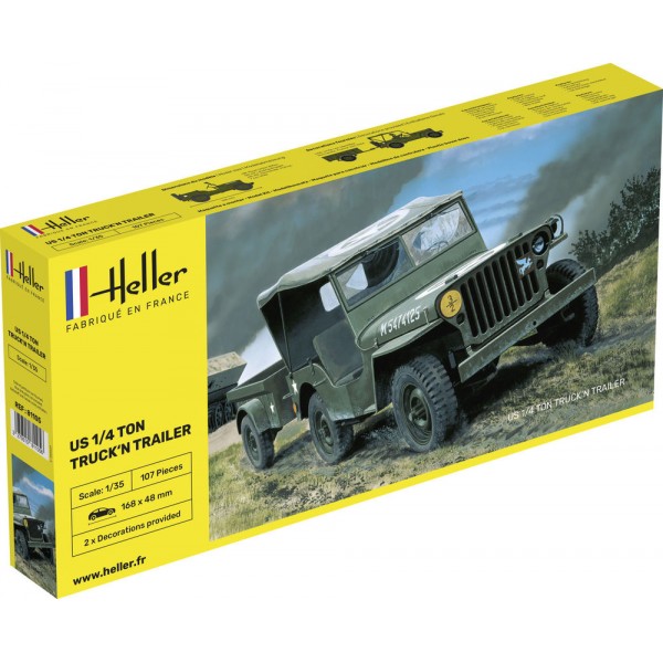 Maquette Jeep Willys Overland et remorque : 1/35 - Heller-81105