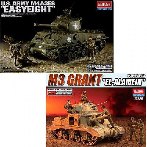 Maquettes Chars : Combo US Army M4A3E8 Easyeight + M3 Grant El Alamein - Academy-13228A