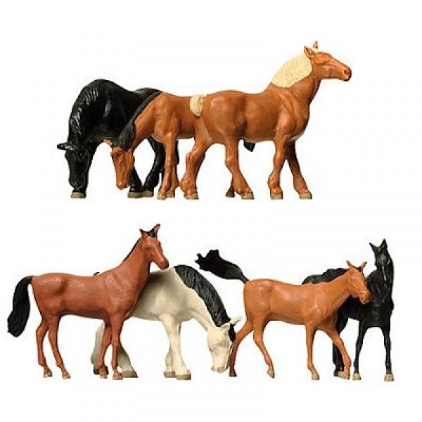 Modélisme HO : Figurines : Set chevaux lourds et demi-sang - Faller-154005