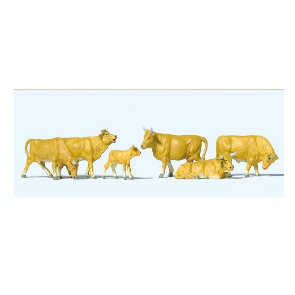 Modélisme HO : Figurines : Set de 6 vaches beiges - Preiser-PR10147