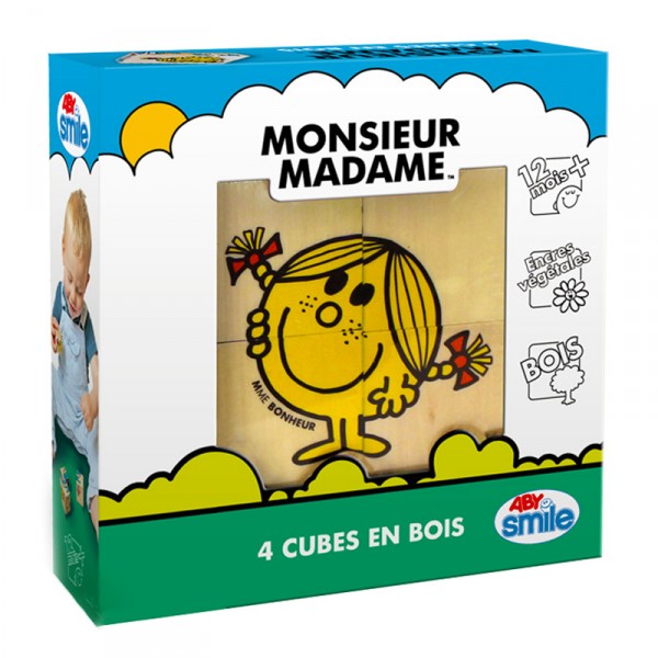 Cubes Monsieur Madame : 4 cubes en bois - AbySmile-SMIBOI001