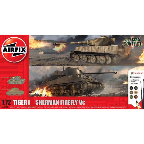Maquettes chars : Classic Conflict Tiger 1 vs Sherman Firefly - Airfix-A50186
