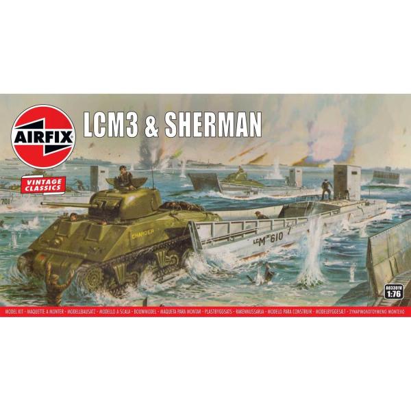 Maquette de char et bateau militaire : Vintage Classics : LCM3 & Sherman - Airfix-A03301V
