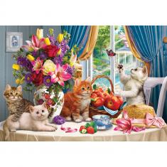 Puzzle 260 pièces : Chatons moelleux dans le salon 