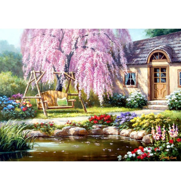 Puzzle 1000 pièces : Cottage et son cerisier à fleurs - Anatolian-ANA1089