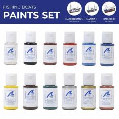 Set of 12 paintings for model fishing boats