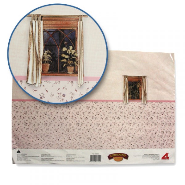 Accessoires pour maison de poupées : Murs et sols : Papier trompe-l'oeil avec fenêtres et tapisserie - Artesania-06152
