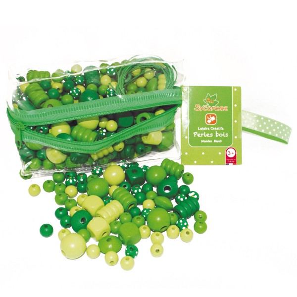 Trousse de perles en bois vert - Sycomore-CRE3123