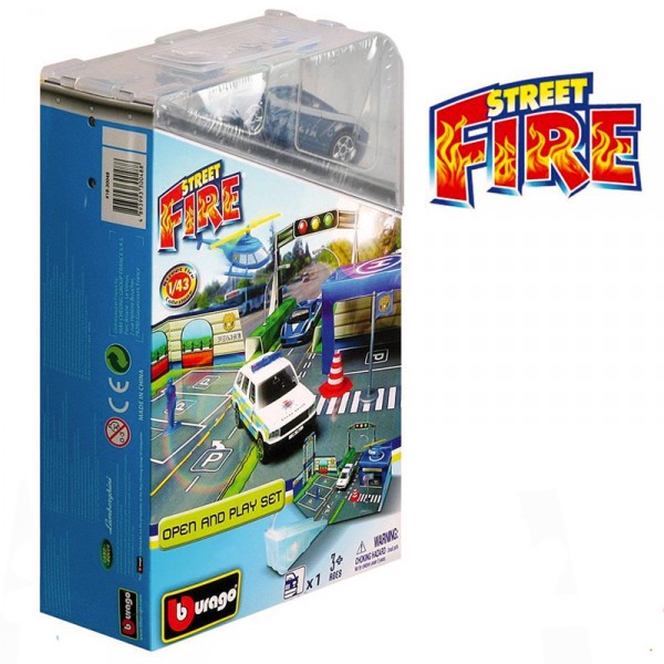 Diorama avec modèle réduit 1/43 : Open and Play Set Street Fire : Poste de police - BBurago-30048-3