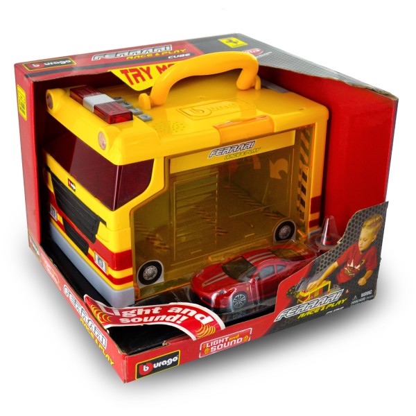 Garage portable Ferrari Race and Play avec modèle réduit  : Jaune - BBurago-31201J