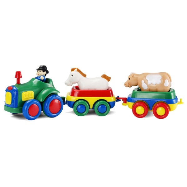 Tracteur à friction vert avec des animaux - BBDecouvertes-JA26656-Vert