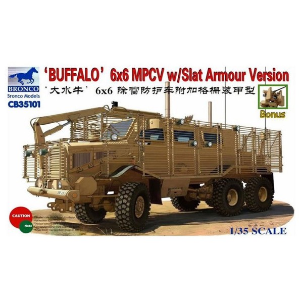 Maquette véhicule militaire : Buffalo 6X6 MPCV version avec Slat Armour - Bronco-BRM35101