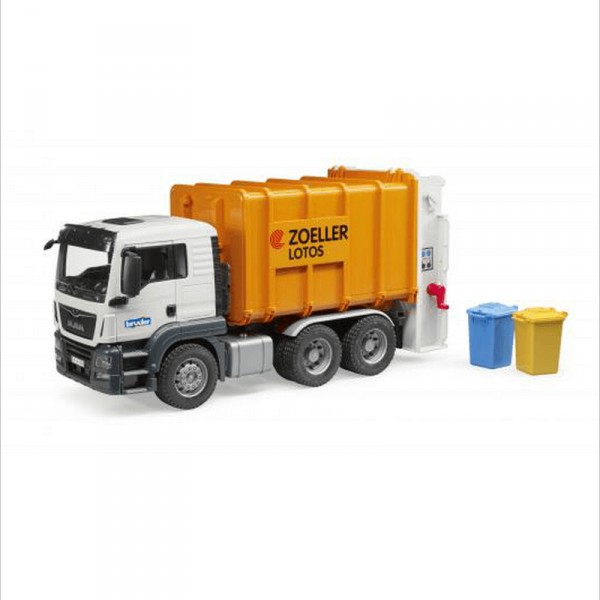 Camion poubelle Man TGS Orange avec 2 poubelles - Bruder-3762