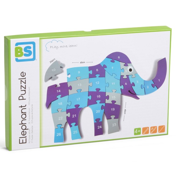 Puzzle 26 pièces en bois : Eléphant - BSJeux-GA236