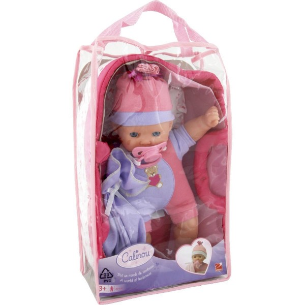 Poupon Bébé 30 cm et son couffin : Pyjama mauve - Calinou-CAL26315-2