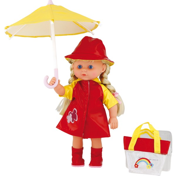Sac avec poupée 30 cm et parapluie : Accessoires de pluie jaunes et rouges - Calinou-CAL28148N-1