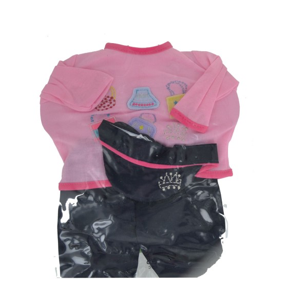 Vêtements pour poupée de 42 cm : Ensemble pantalon, haut à manches longues rose et casquette - Calinou-LI55003-9