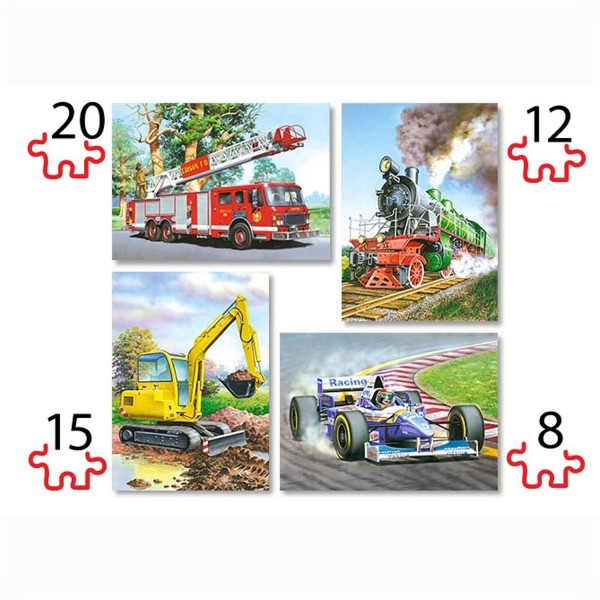 Puzzles de 8 à 20 pièces : 4 puzzles : Les véhicules - Castorland-04317