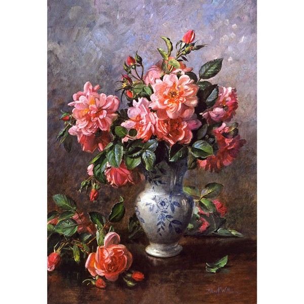 Puzzle 1000 pièces - Albert Williams : Roses dans un vase chinois - Castorland-102624