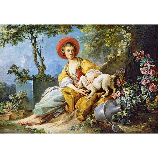 Puzzle 1500 pièces : Jeune femme assise avec un chien - Castorland-151219