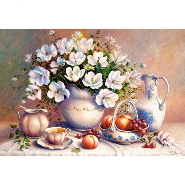 Puzzle 2000 pièces : Trisha Hardwick : Fleurs blanches dans un vase - Castorland-200474