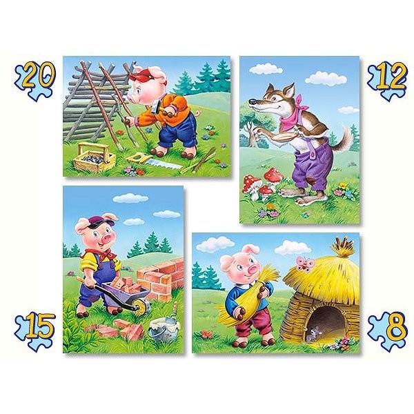 Puzzles de 8 à 20 pièces : 4 puzzles : Les trois petits cochons - Castorland-04300