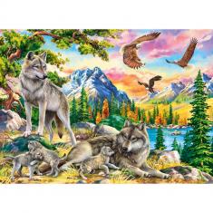 300 piece puzzle : Wolf Family and Eagles 