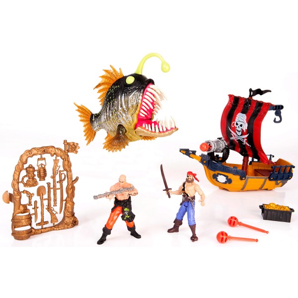 Set Pirates : Bateau de pirates figurines et gros poisson - ChapMei-505206