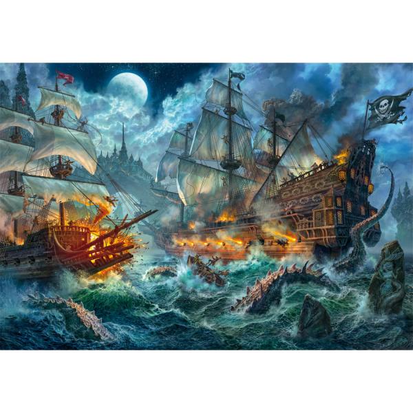 Puzzle 1000 pièces + poster  : Bataille des Pirates - Clementoni-39777