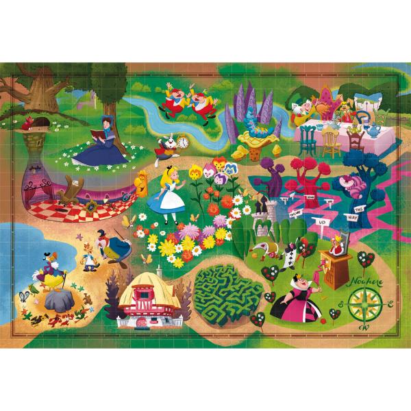 Puzzle 1000 pièces + poster : Disney Story Maps - Alice au Pays des Merveilles - Clementoni-39785