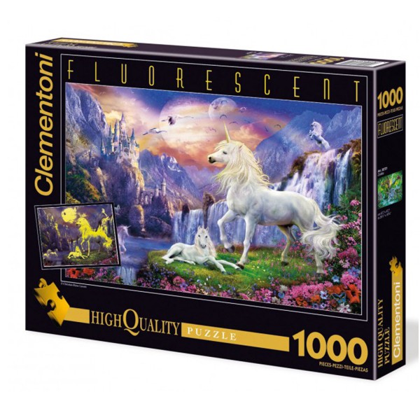 Puzzle 1000 pièces fluorescent : Licornes au crépuscule - Clementoni-39285