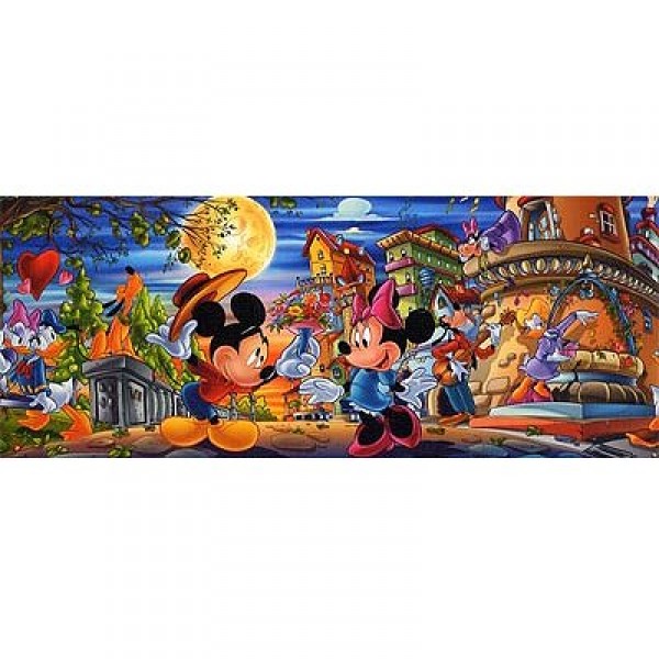 Puzzle 1000 pièces panoramique - Mickey et Minnie - Clementoni-39003