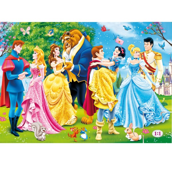 Puzzle 104 pièces maxi : Princesses Disney : Les princesses et leurs princes - Clementoni-23656