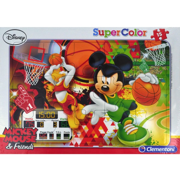 Puzzle cadre 15 pièces : Mickey sport : Basket - Clementoni-22222-2