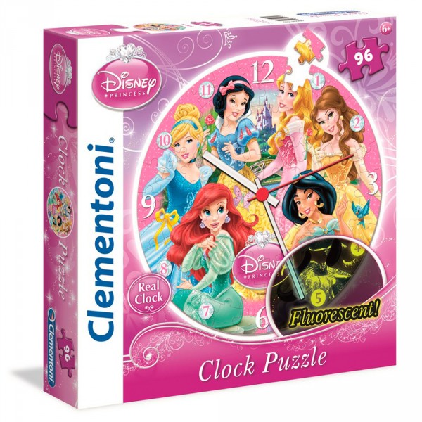 Puzzle horloge 96 pièces fluorescent Princesses Disney - Clementoni-23020