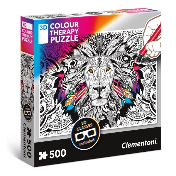Puzzle 500 pièces 3D : Colour Therapy puzzle : Lion - Clementoni-35051