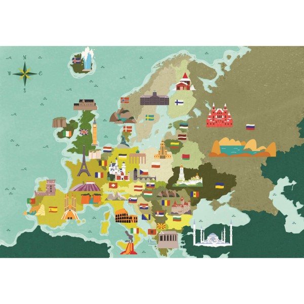 250 pieces puzzle Exploring Maps: Europe - Monuments and Wonders - Clementoni-29062