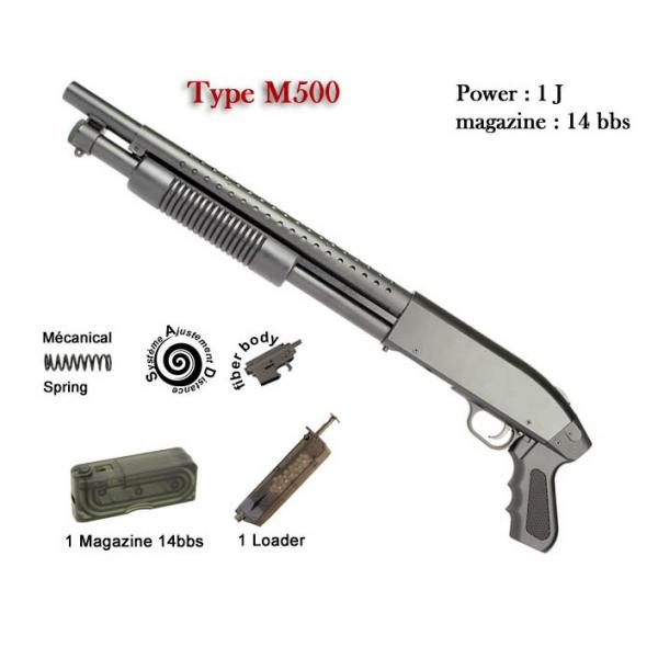 Shotgun type M500 court Noir - 1J - Ressort - 6 mm (Elite serie) - OT-G020