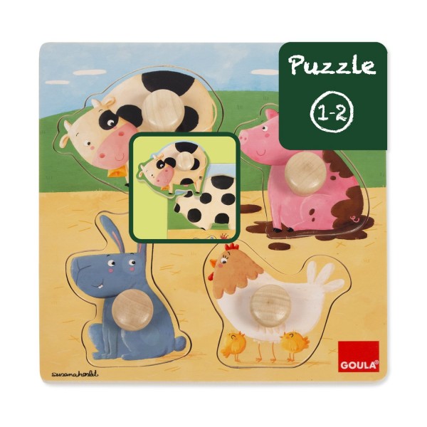 Puzzle encastrement en bois : Les animaux de la ferme - Diset-Goula-53069