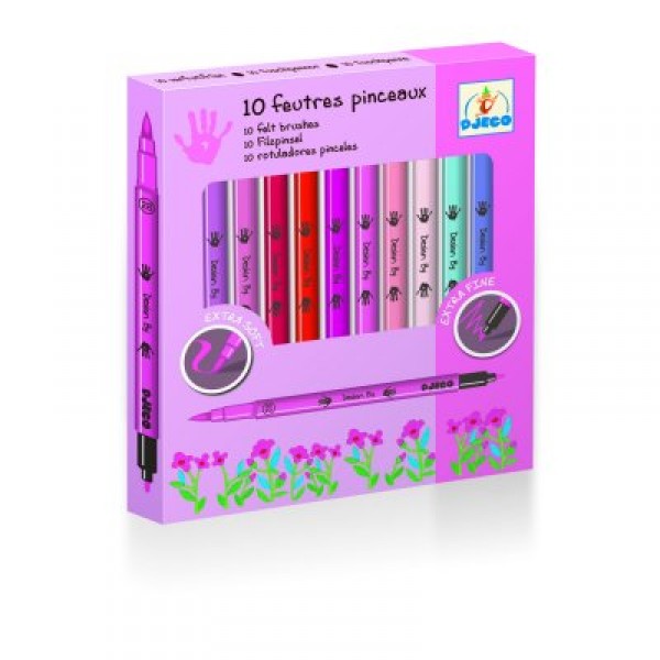 Crayons 10 Feutres pinceaux Rose - Djeco-DJ08802
