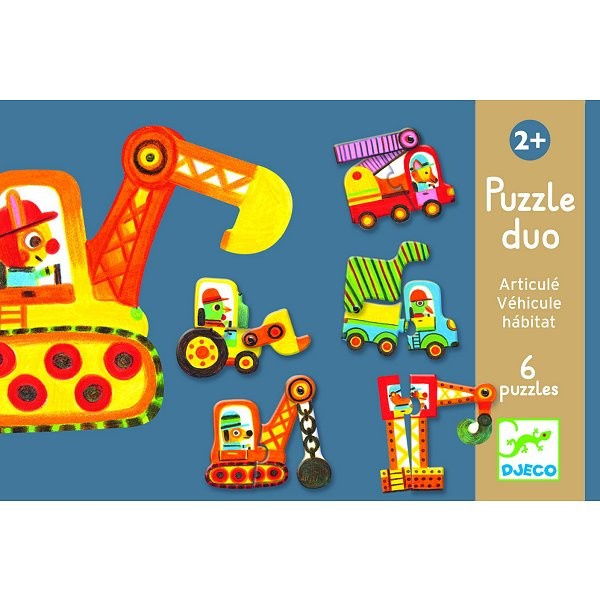 6 x 2 piece puzzle: Duo: Articulo vehicle  - Djeco-DJ08170