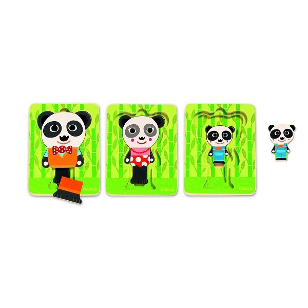 Encastrement 6 pièces en bois : Puzzle 3 niveaux : Panda - Djeco-DJ01471