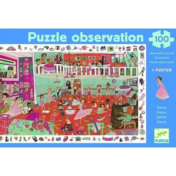 Puzzle 100 pièces - Poster et jeu d'observation : Danse - Djeco-07510