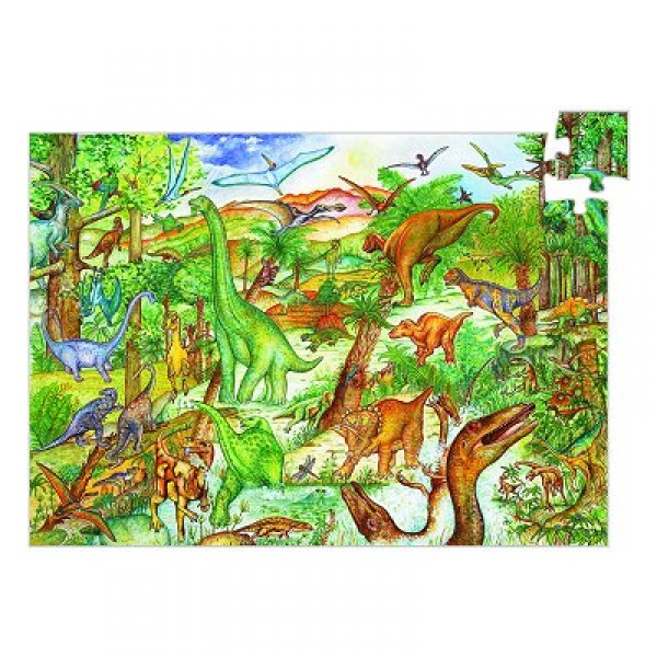 Puzzle 100 pièces - Poster et livret : Découverte dinosaures - Djeco-DJ07424