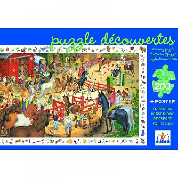Puzzle 200 pièces - Poster et jeu d'observation : Equitation - Djeco-DJ07454