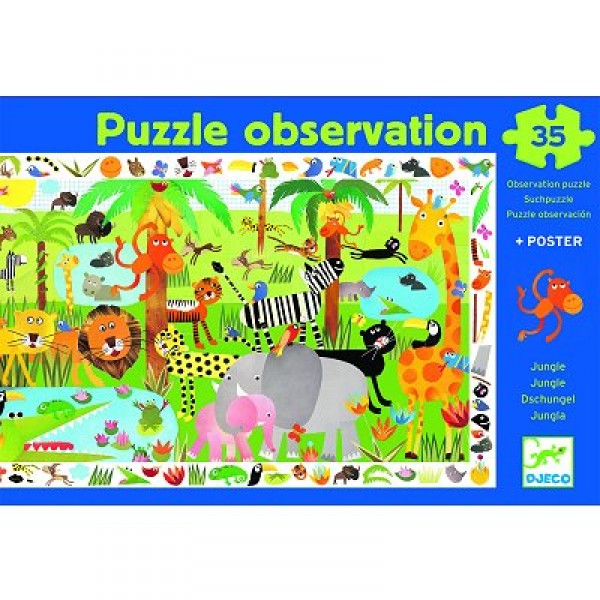 Puzzle 35 pièces - Poster et jeu d'observation : La jungle - Djeco-DJ07590