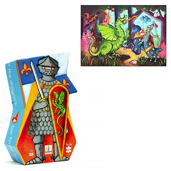 Puzzle 36 pièces - Silhouette : Le chevalier et son dragon - Djeco-DJ07223