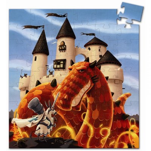 Puzzle 54 pièces - Silhouette : Château et Dragon - Djeco-DJ7250