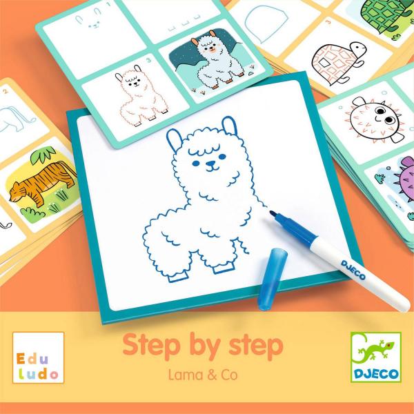 Cartes à dessiner : Step by Step Lama & Co  - Djeco-DJ08269