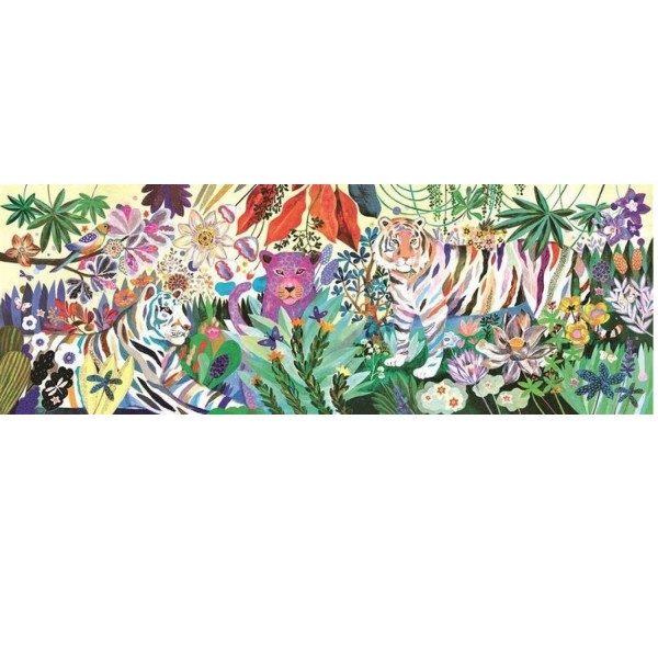 Puzzle 1000 pièces panoramique Gallery : Rainbow Tigers - Djeco-DJ07647